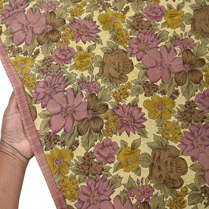 Indian Vintage Sari Beige Pure Crepe Silk Printed Saree 5yard Sewing Quilting Floral Soft Craft Fabric Wrap