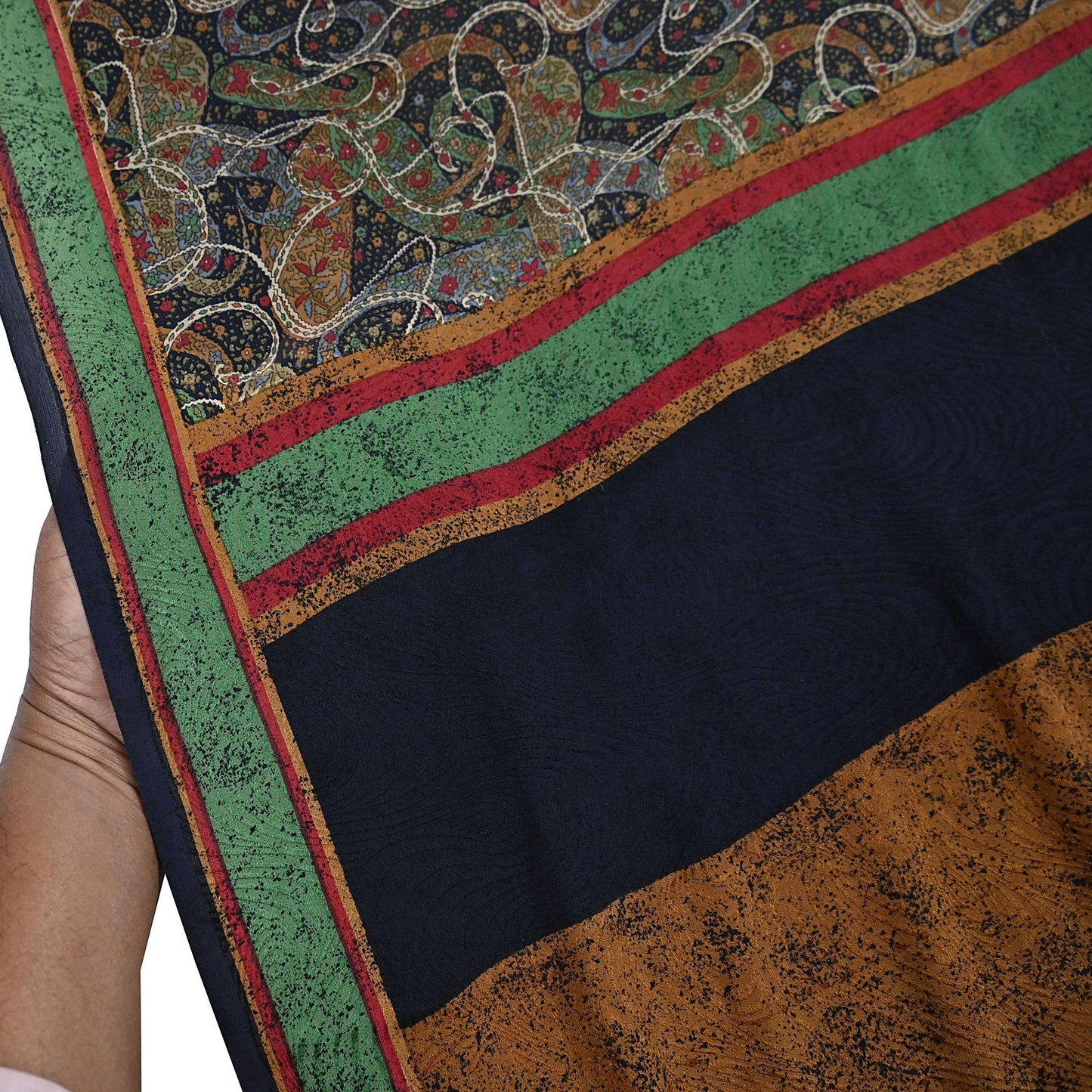 Indian Vintage Sari Black Pure Georgette Silk Printed Saree Craft Fabric Sewing 6Yd Soft Light Dress Making Crafting Quilting Upcycle