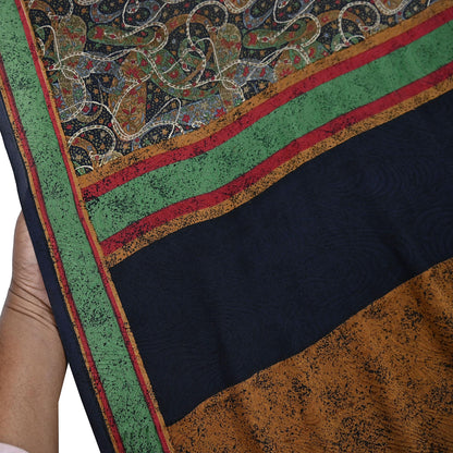 Indian Vintage Sari Black Pure Georgette Silk Printed Saree Craft Fabric Sewing 6Yd Soft Light Dress Making Crafting Quilting Upcycle