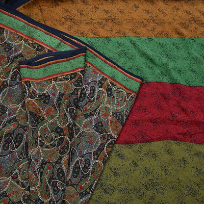 Indian Vintage Sari Black Pure Georgette Silk Printed Saree Craft Fabric Sewing 6Yd Soft Light Dress Making Crafting Quilting Upcycle