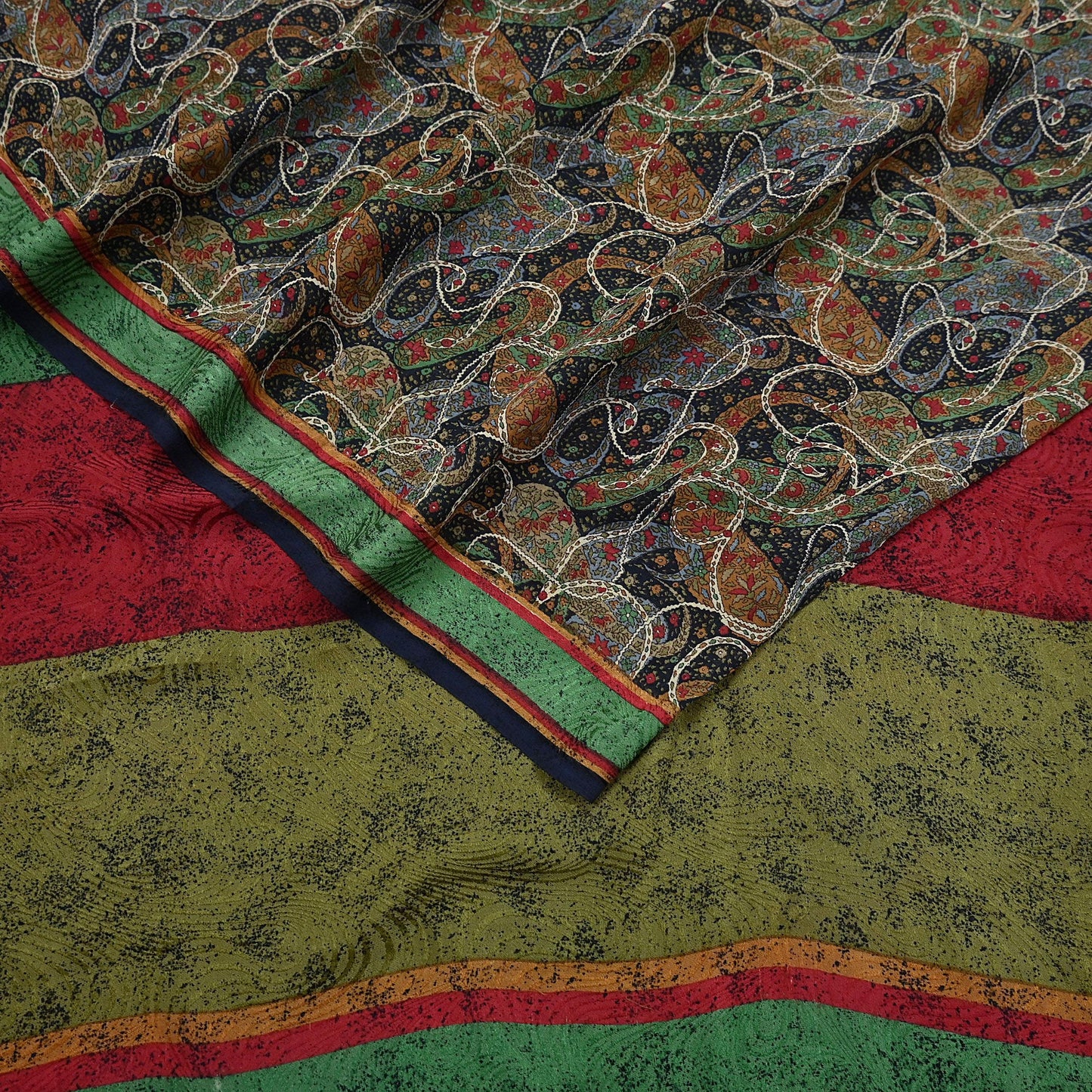 Indian Vintage Sari Black Pure Georgette Silk Printed Saree Craft Fabric Sewing 6Yd Soft Light Dress Making Crafting Quilting Upcycle