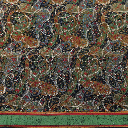 Indian Vintage Sari Black Pure Georgette Silk Printed Saree Craft Fabric Sewing 6Yd Soft Light Dress Making Crafting Quilting Upcycle