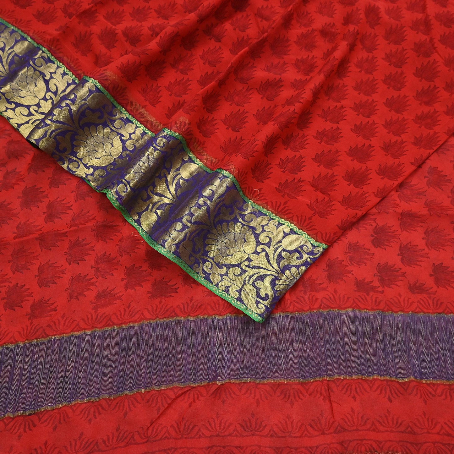 Women Vintage Sari Red 100% Pure Georgette Silk Printed Saree Craft Fabric Sewing 5Yd Soft Sari Dress Making Crafting Quilting
