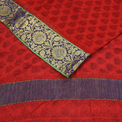 Women Vintage Sari Red 100% Pure Georgette Silk Printed Saree Craft Fabric Sewing 5Yd Soft Sari Dress Making Crafting Quilting