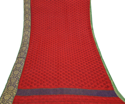 Women Vintage Sari Red 100% Pure Georgette Silk Printed Saree Craft Fabric Sewing 5Yd Soft Sari Dress Making Crafting Quilting