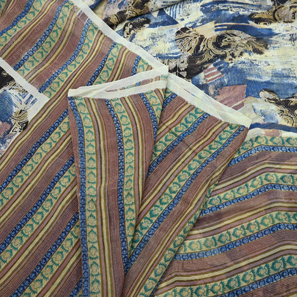 Indian Vintage Sari Ivory & Multi Pure Georgette Silk Printed Sarees 6Yd Craft Fabric Sewing Quilting Dress making Crafting Quilting Upcycle
