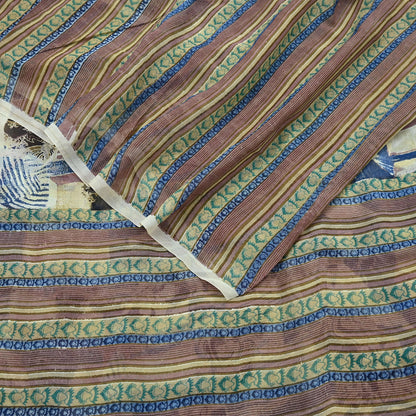 Indian Vintage Sari Ivory & Multi Pure Georgette Silk Printed Sarees 6Yd Craft Fabric Sewing Quilting Dress making Crafting Quilting Upcycle