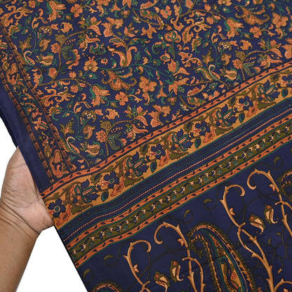 Indian Vintage Sari Blue Pure Silk Printed Saree Fabric 5yard Sewing Craft Fabric DressMaking Wrap Floral
