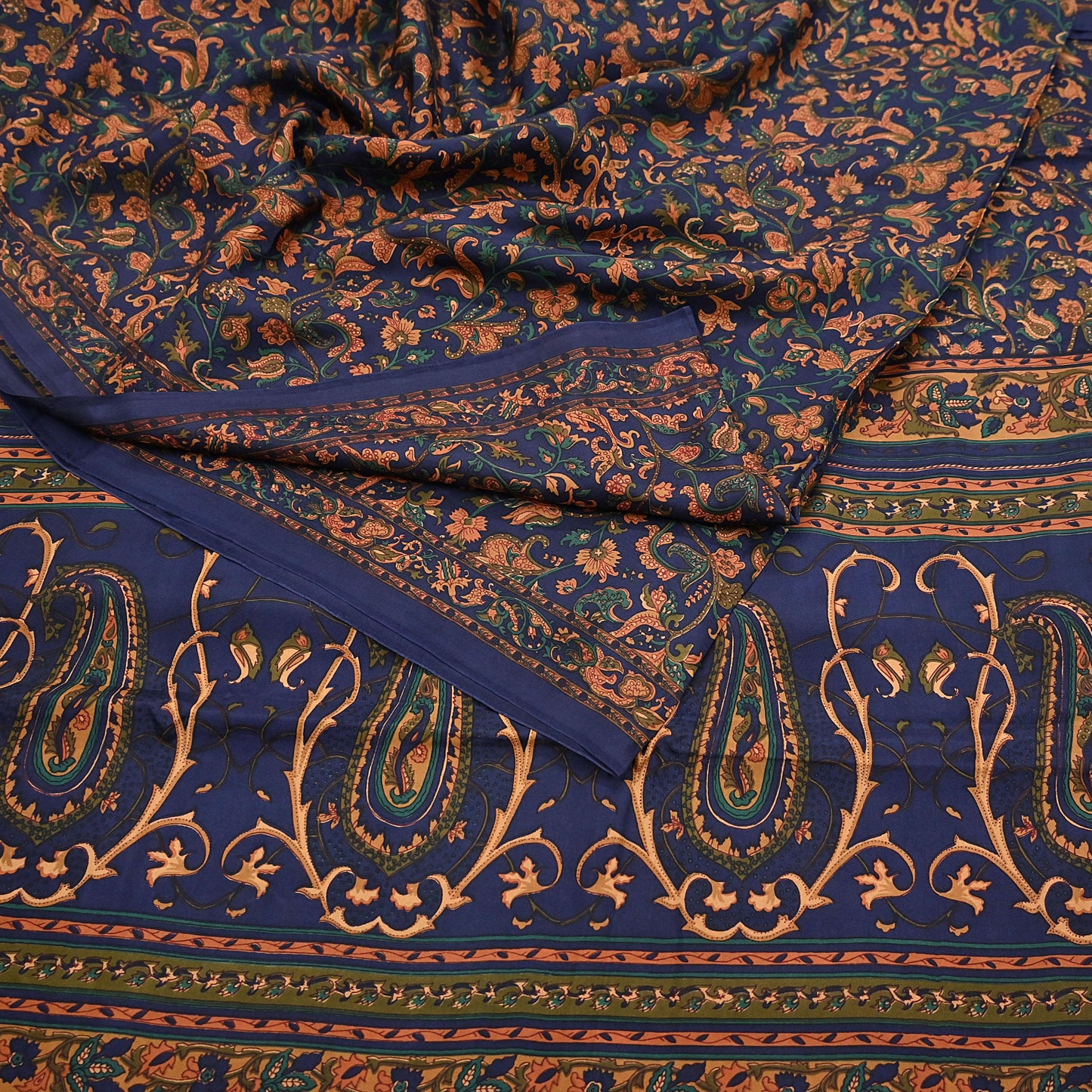 Indian Vintage Sari Blue Pure Silk Printed Saree Fabric 5yard Sewing Craft Fabric DressMaking Wrap Floral