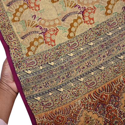 Indian Vintage Sari Beige & Maroon Pure Silk Printed Saree Fabric 6yard Sewing Craft Fabric DressMaking Wrap Floral