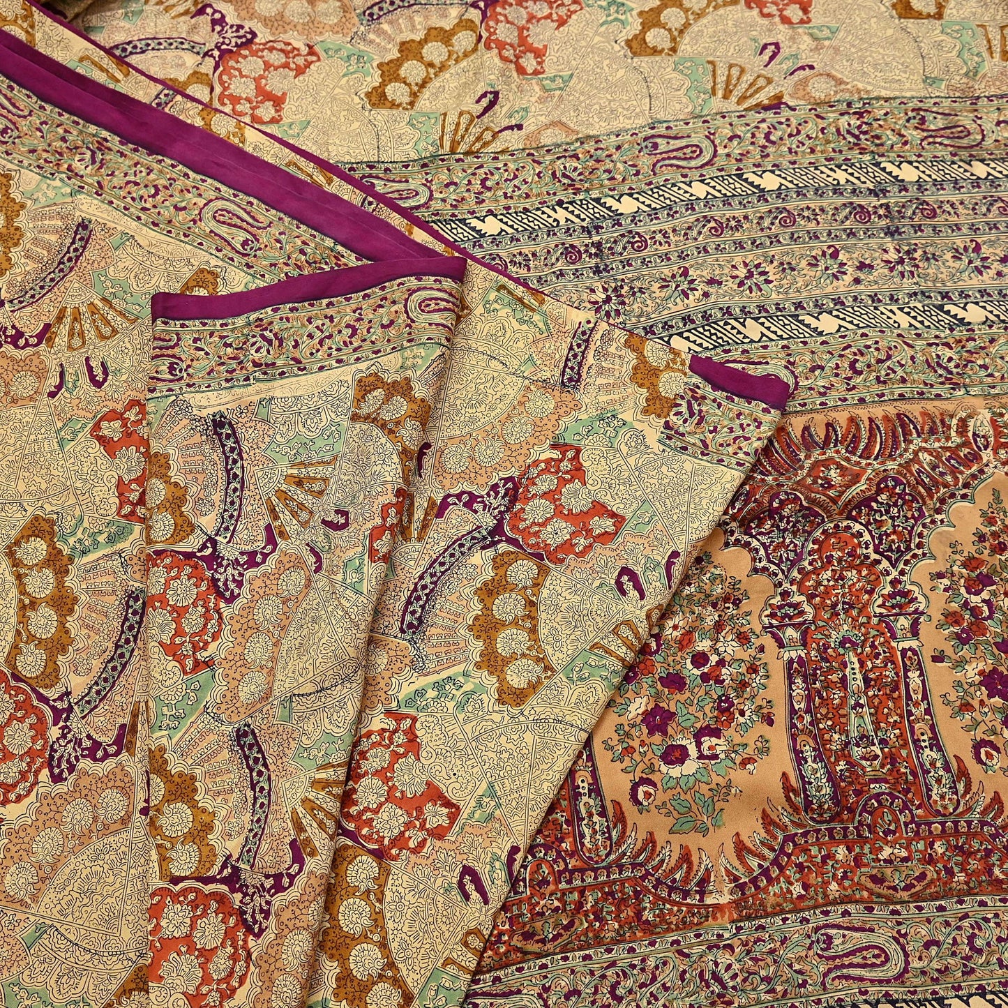 Indian Vintage Sari Beige & Maroon Pure Silk Printed Saree Fabric 6yard Sewing Craft Fabric DressMaking Wrap Floral