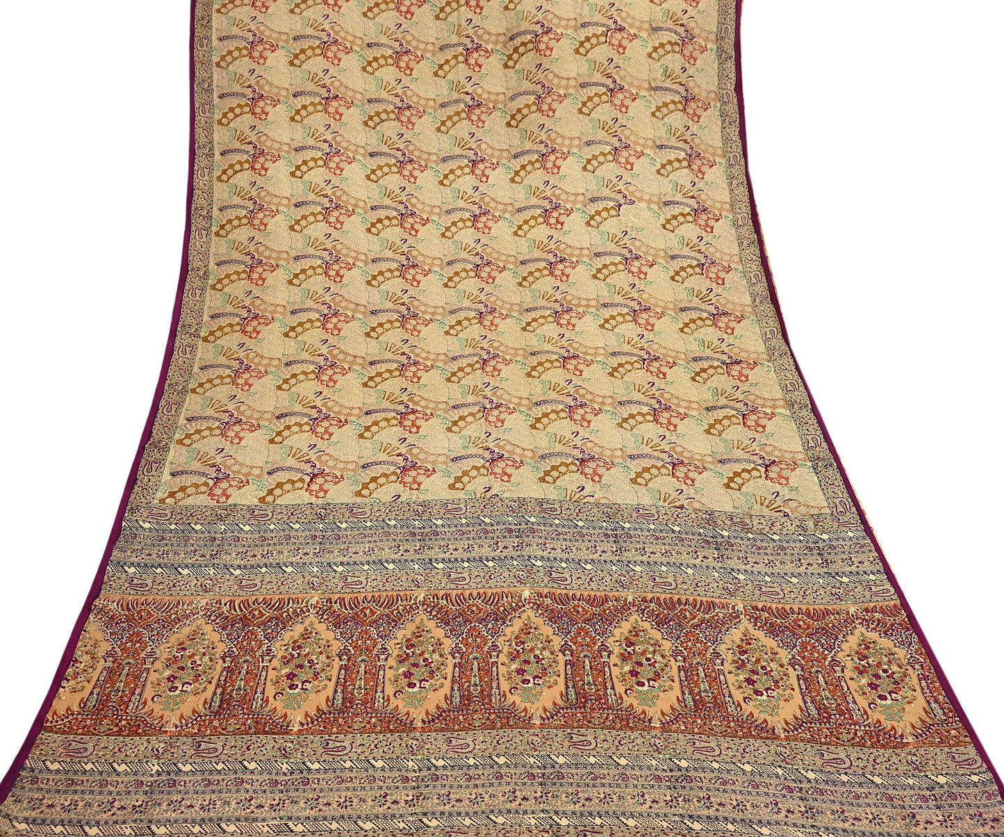Indian Vintage Sari Beige & Maroon Pure Silk Printed Saree Fabric 6yard Sewing Craft Fabric DressMaking Wrap Floral