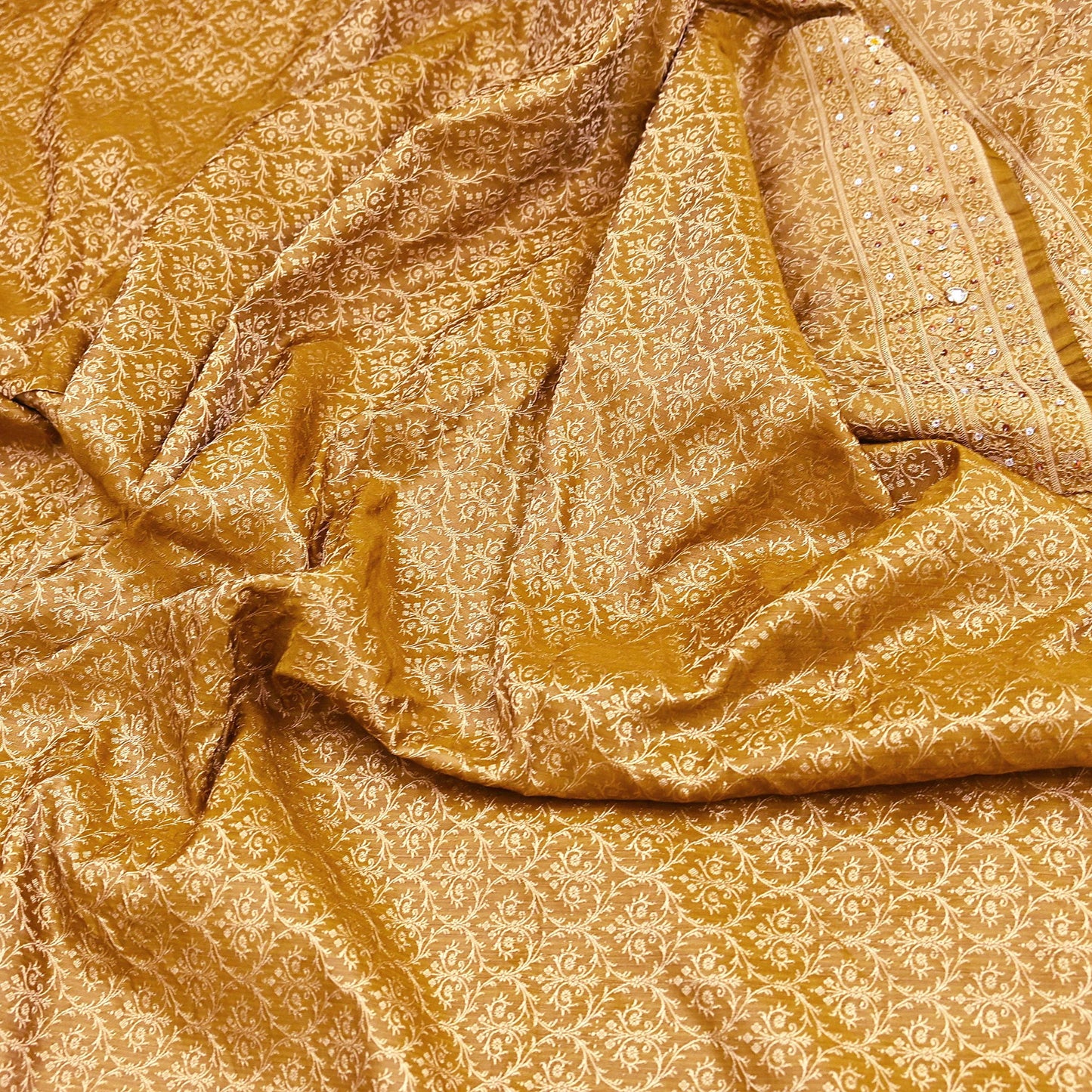 Vintage Green Banarasi Silk Saree Pure Satin Silk Handwoven Tanchoi Fabric with Floral Weave 5 Yard Dressmaking Craft Material