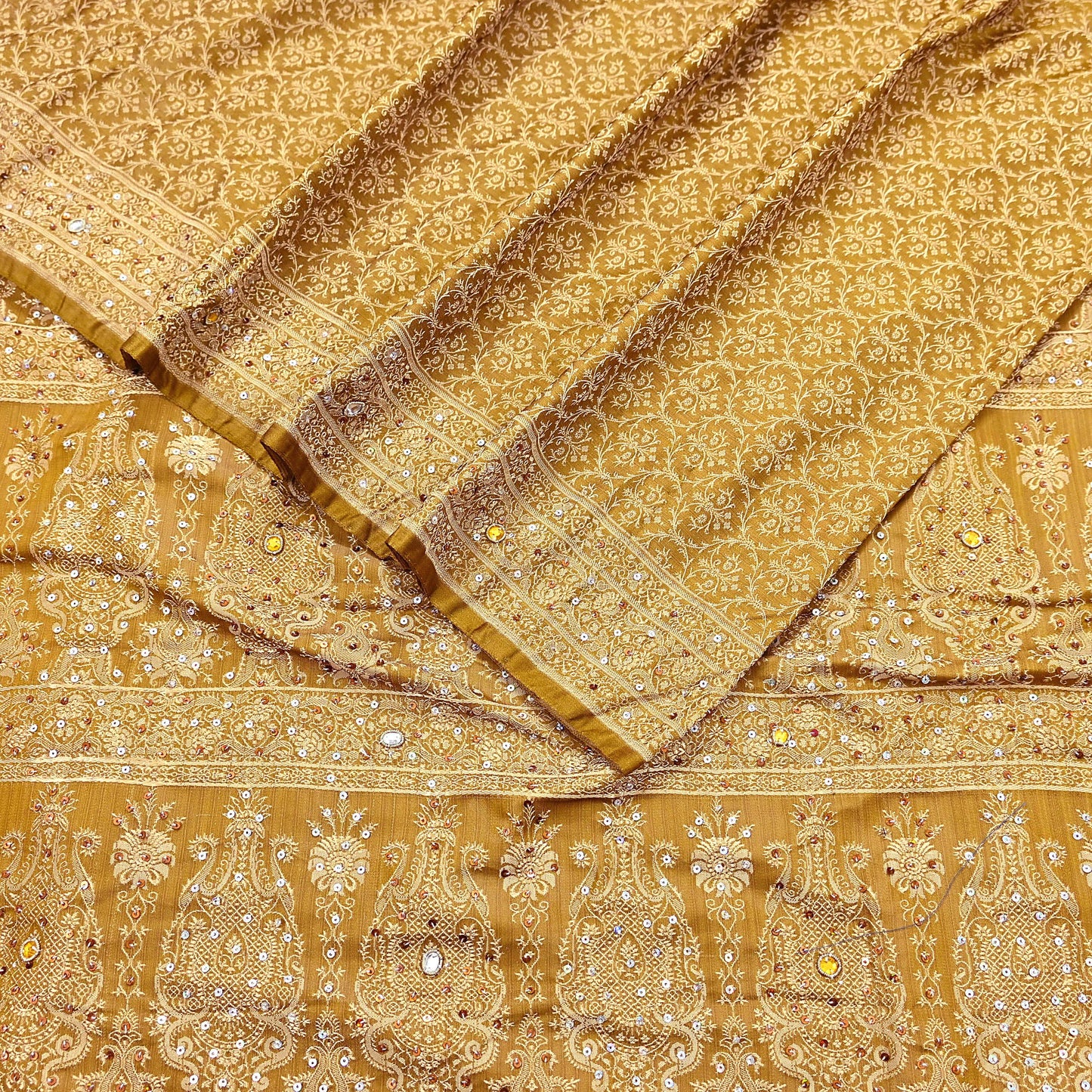 Vintage Green Banarasi Silk Saree Pure Satin Silk Handwoven Tanchoi Fabric with Floral Weave 5 Yard Dressmaking Craft Material