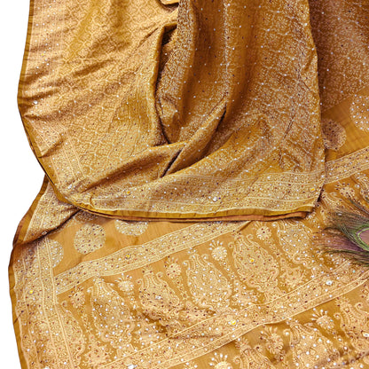 Vintage Green Banarasi Silk Saree Pure Satin Silk Handwoven Tanchoi Fabric with Floral Weave 5 Yard Dressmaking Craft Material