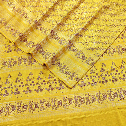 Indian Vintage Sari Yellow Heavy Pure Satin Silk Woven Banarasi Tanchoi Saree 5Yd Ethnic Craft Fabric Upcycle Bridal Heavy Sarees