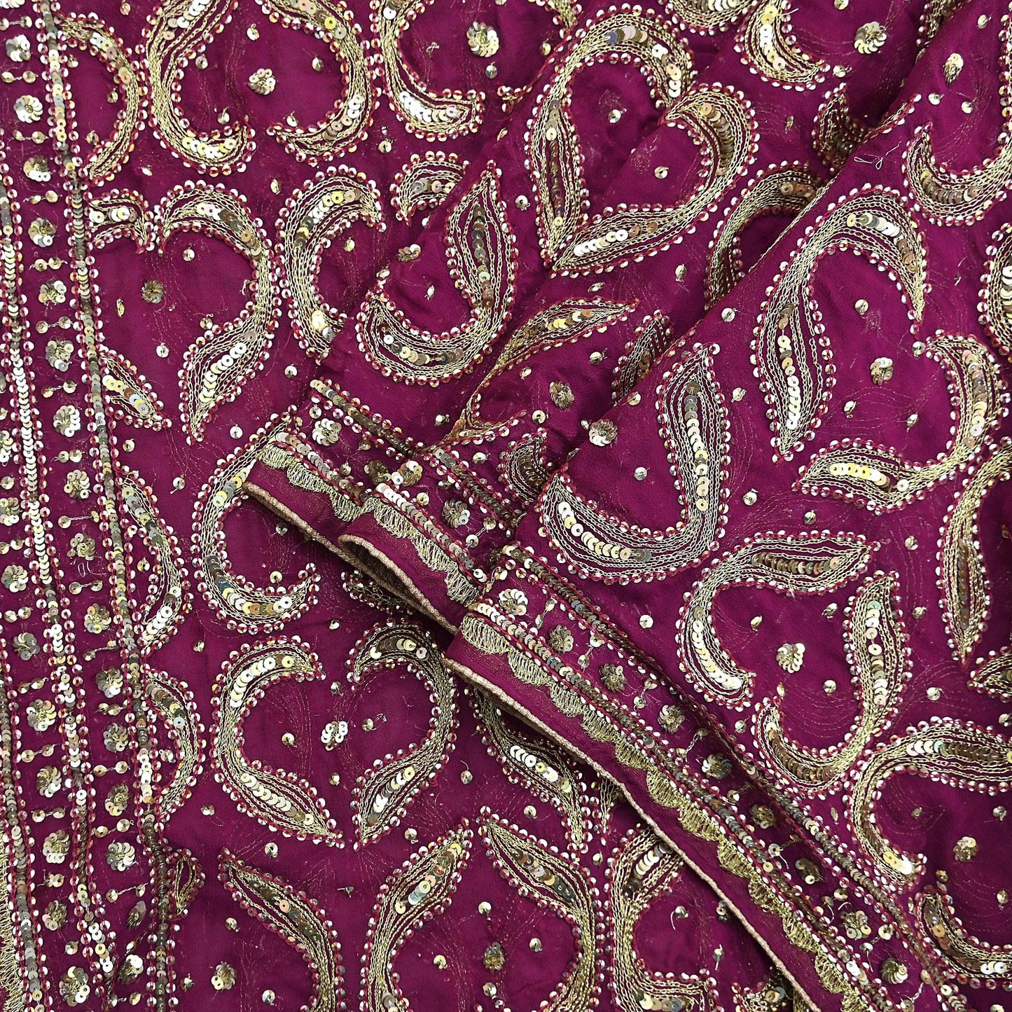 Indian Vintage Heavy Purple Dupatta Pure Georgette Silk Long Stole Hand Embroidered Scarf Zari Zardozi