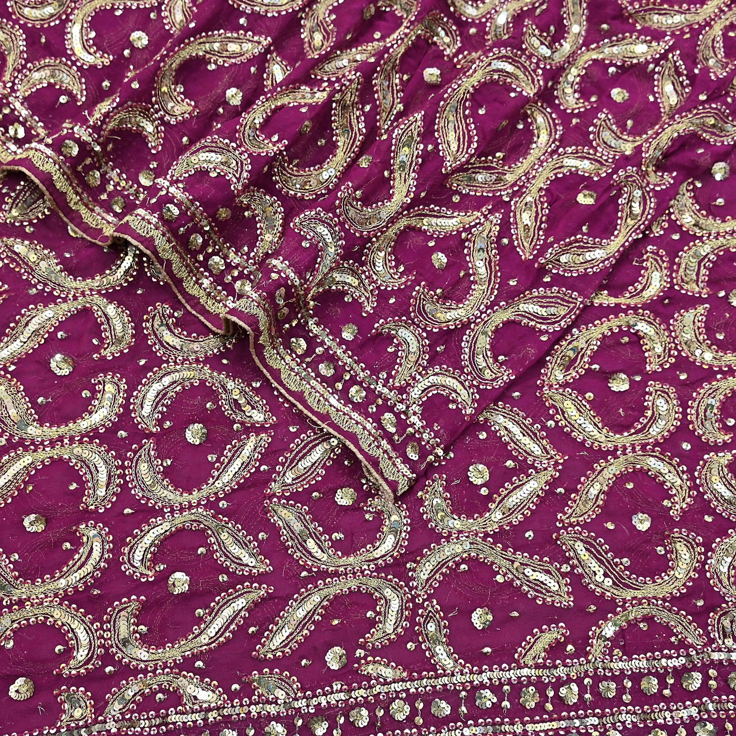 Indian Vintage Heavy Purple Dupatta Pure Georgette Silk Long Stole Hand Embroidered Scarf Zari Zardozi