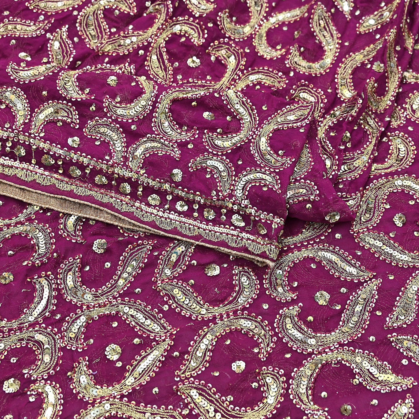Indian Vintage Heavy Purple Dupatta Pure Georgette Silk Long Stole Hand Embroidered Scarf Zari Zardozi