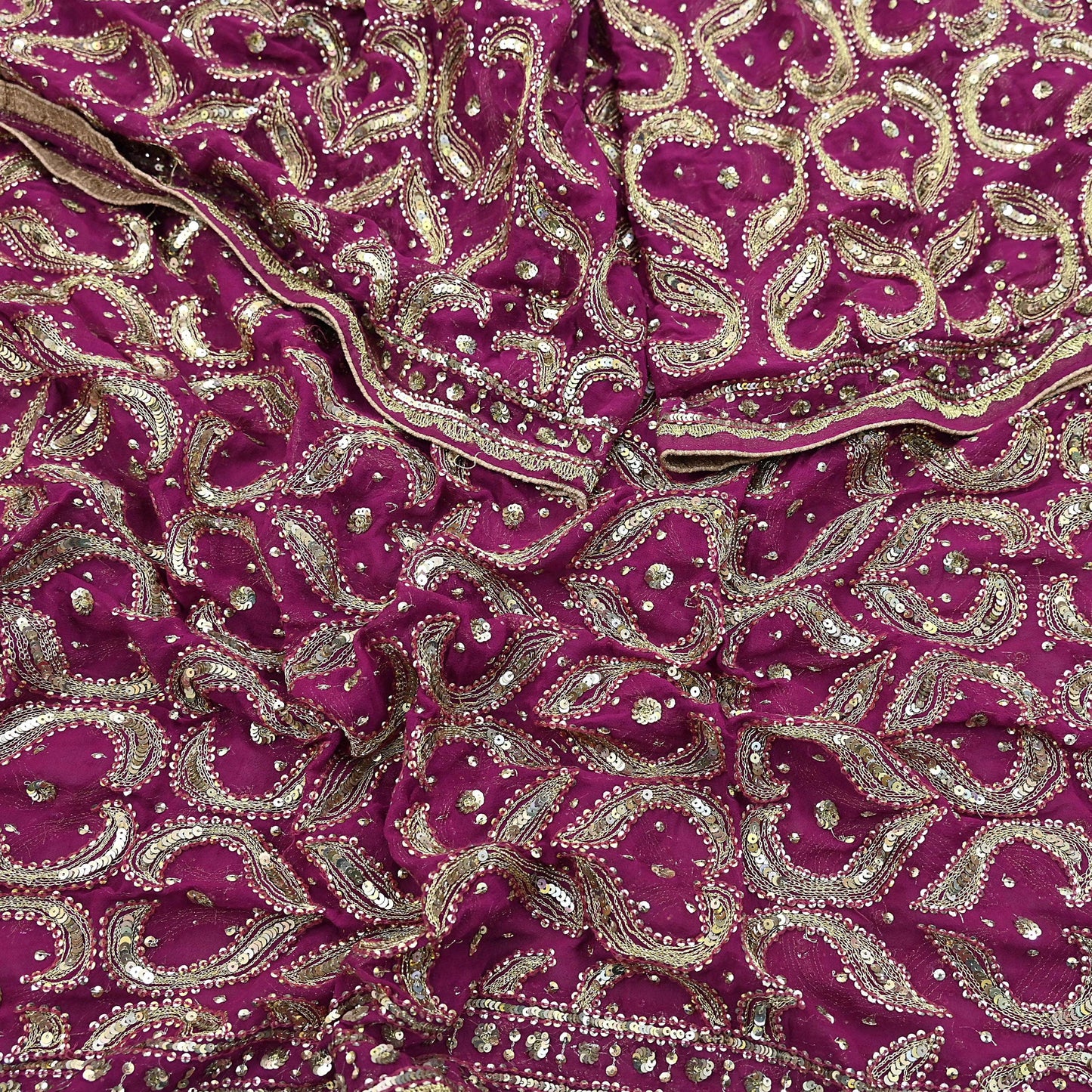 Indian Vintage Heavy Purple Dupatta Pure Georgette Silk Long Stole Hand Embroidered Scarf Zari Zardozi