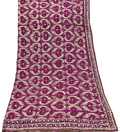 Indian Vintage Heavy Purple Dupatta Pure Georgette Silk Long Stole Hand Embroidered Scarf Zari Zardozi