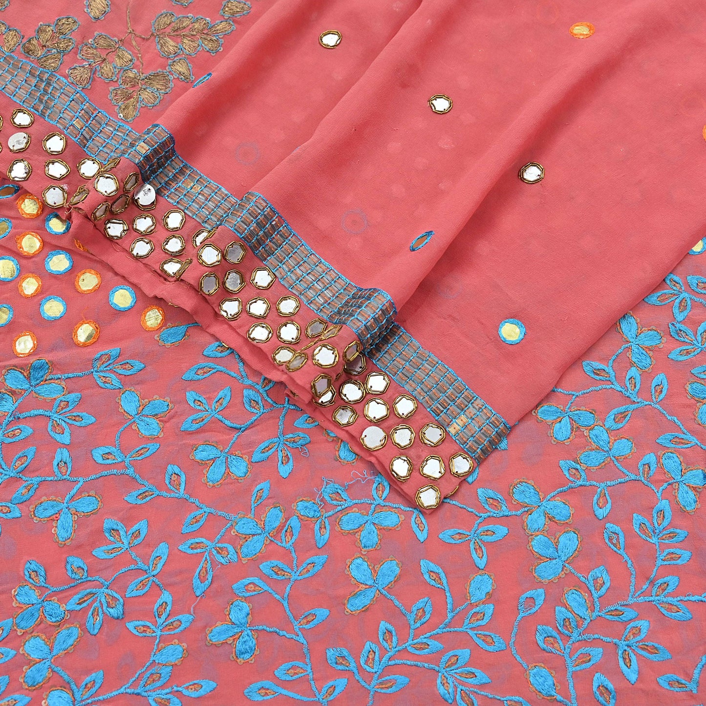 Indian Vintage Heavy Peach Dupatta Pure Georgette Silk Long Stole Hand Embroidered Scarf Zardozi/Dabka Wedding/Bridal Veil Hijab