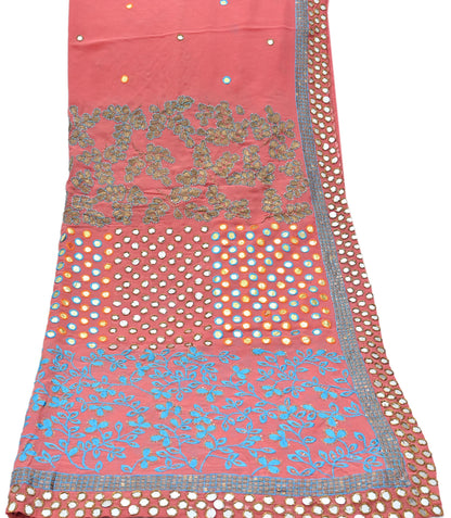Indian Vintage Heavy Peach Dupatta Pure Georgette Silk Long Stole Hand Embroidered Scarf Zardozi/Dabka Wedding/Bridal Veil Hijab