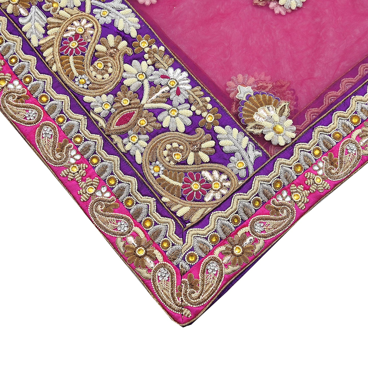 Indian Vintage Heavy Wedding pink Net/Mesh/ Velvet Hand Embroidered Dupatta Designer By Manish Malhotra Bridal Wear Zardozi Veil Hijab