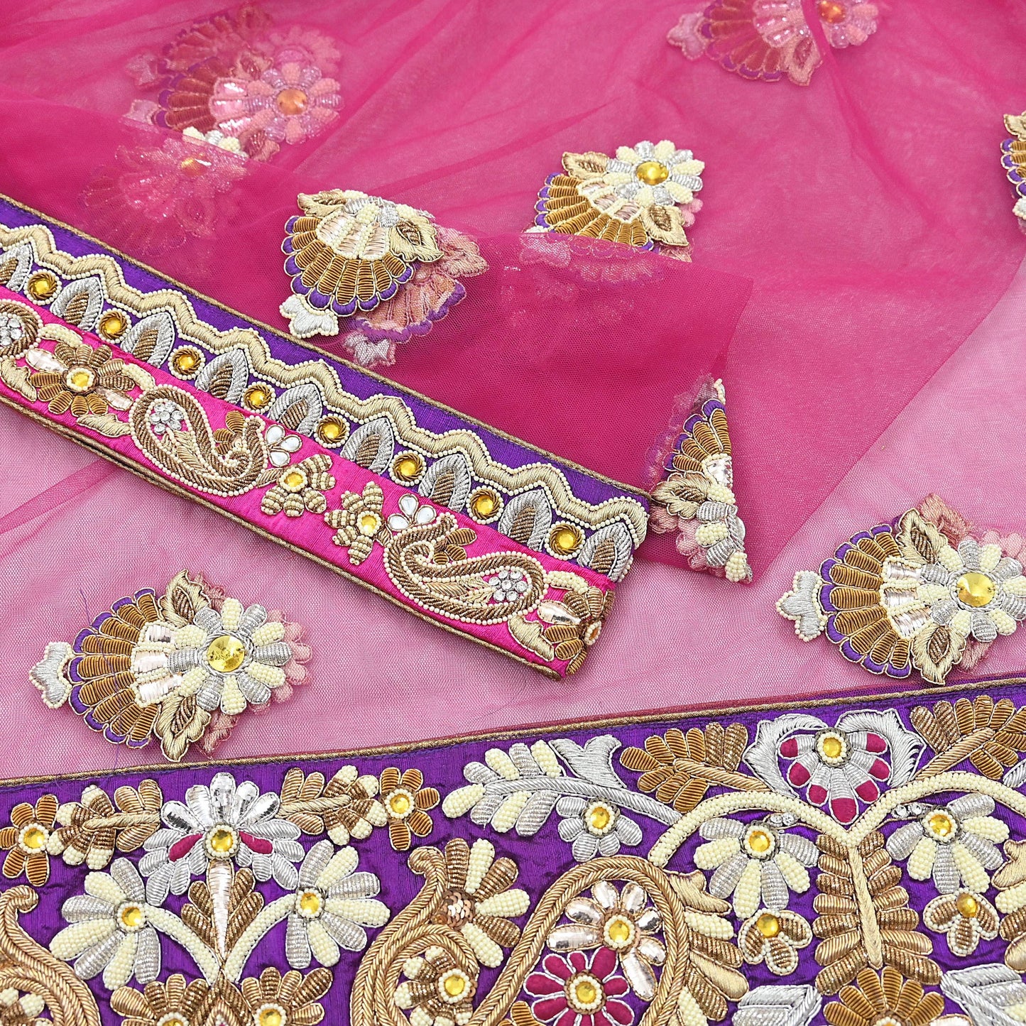 Indian Vintage Heavy Wedding pink Net/Mesh/ Velvet Hand Embroidered Dupatta Designer By Manish Malhotra Bridal Wear Zardozi Veil Hijab