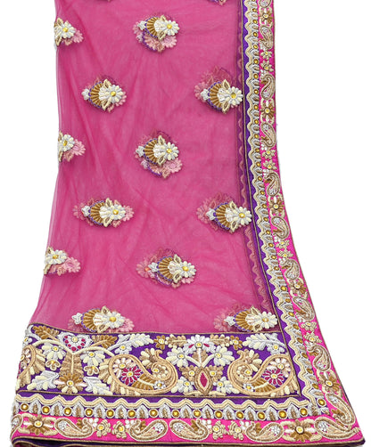 Indian Vintage Heavy Wedding pink Net/Mesh/ Velvet Hand Embroidered Dupatta Designer By Manish Malhotra Bridal Wear Zardozi Veil Hijab