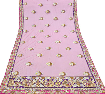 Indian Vintage Heavy Wedding pink Net/Mesh/ Velvet Hand Embroidered Dupatta Designer By Manish Malhotra Bridal Wear Zardozi Veil Hijab