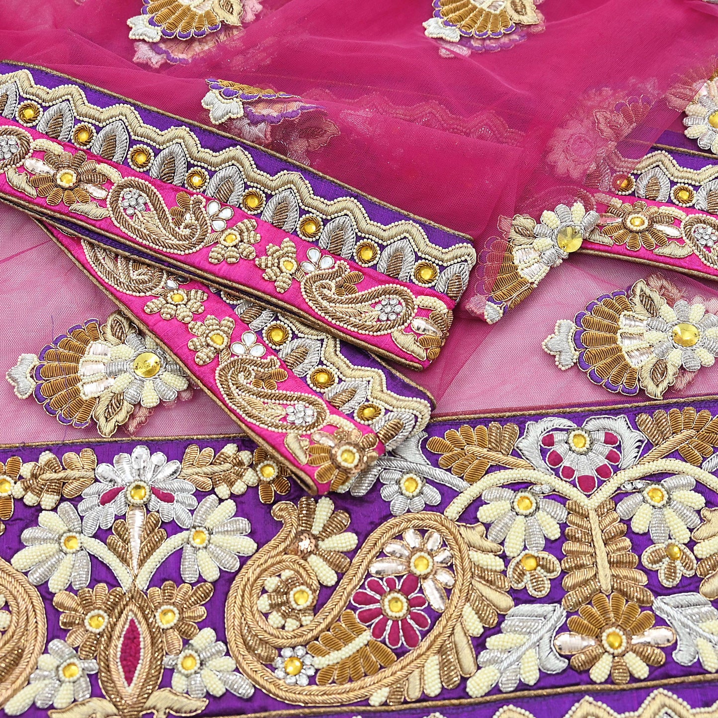 Indian Vintage Heavy Wedding pink Net/Mesh/ Velvet Hand Embroidered Dupatta Designer By Manish Malhotra Bridal Wear Zardozi Veil Hijab