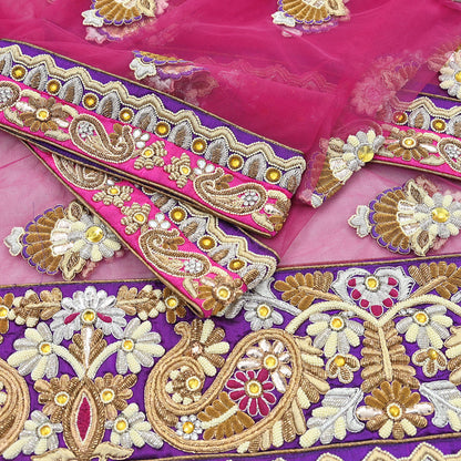 Indian Vintage Heavy Wedding pink Net/Mesh/ Velvet Hand Embroidered Dupatta Designer By Manish Malhotra Bridal Wear Zardozi Veil Hijab