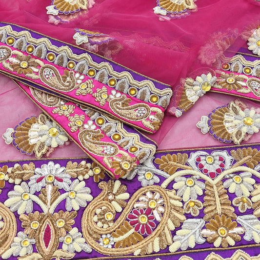 Indian Vintage Heavy Wedding pink Net/Mesh/ Velvet Hand Embroidered Dupatta Designer By Manish Malhotra Bridal Wear Zardozi Veil Hijab