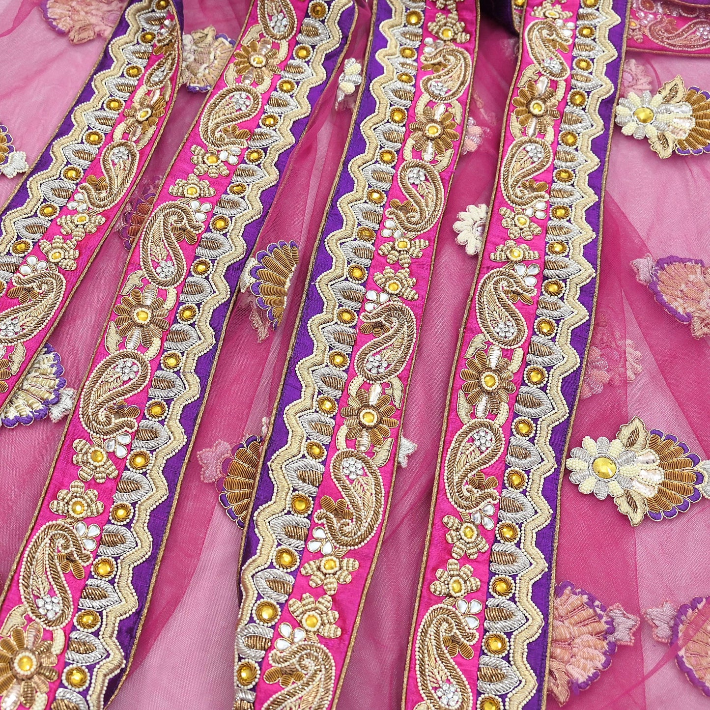 Indian Vintage Heavy Wedding pink Net/Mesh/ Velvet Hand Embroidered Dupatta Designer By Manish Malhotra Bridal Wear Zardozi Veil Hijab