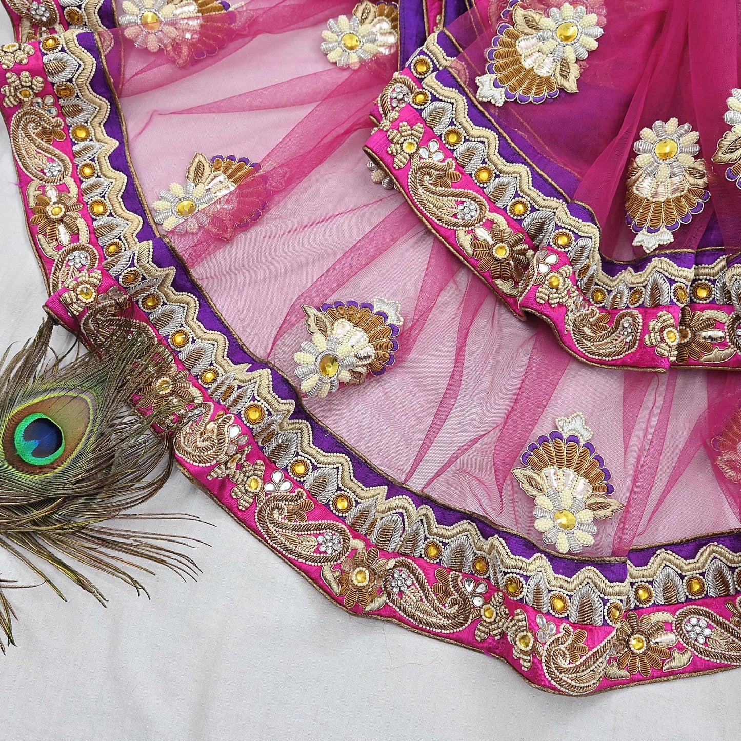 Indian Vintage Heavy Wedding pink Net/Mesh/ Velvet Hand Embroidered Dupatta Designer By Manish Malhotra Bridal Wear Zardozi Veil Hijab