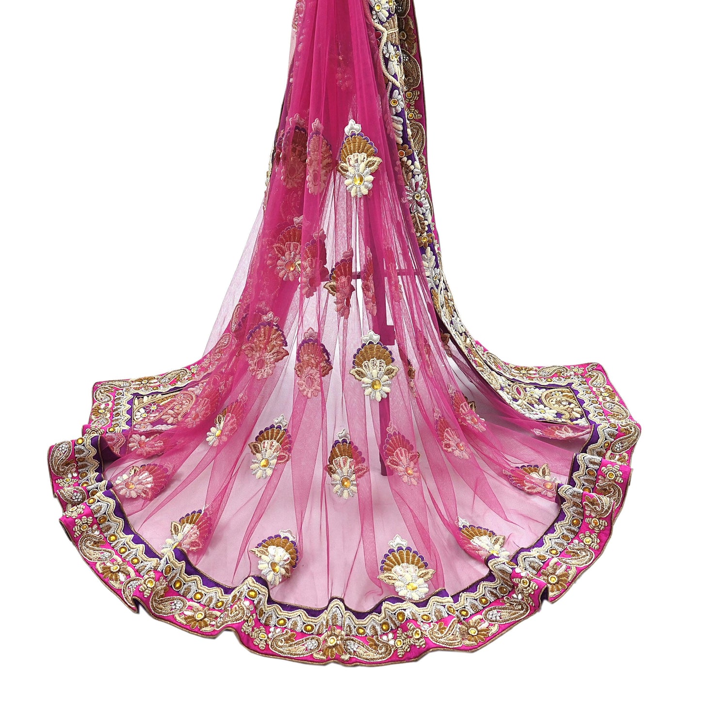 Indian Vintage Heavy Wedding pink Net/Mesh/ Velvet Hand Embroidered Dupatta Designer By Manish Malhotra Bridal Wear Zardozi Veil Hijab