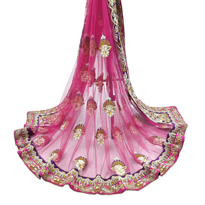 Indian Vintage Heavy Wedding pink Net/Mesh/ Velvet Hand Embroidered Dupatta Designer By Manish Malhotra Bridal Wear Zardozi Veil Hijab