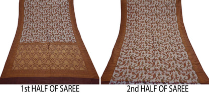 Indian Vintage Heavy Saree Brown & Gray 100% Pure Silk Hand Woven Ikat Sari Fabric 5Yard Ethnic Floral Soft Fabric zari