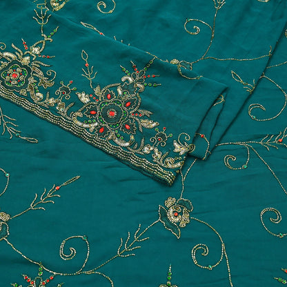 Indian Heavy Bridal Sarees Green Pure Georgette Silk Hand Embroidered Sari Fabric 5Yd Sewing Ethnic Zardozi/dabka zari Wedding sarees