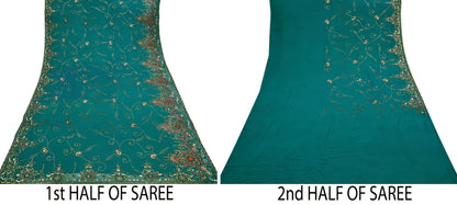 Indian Heavy Bridal Sarees Green Pure Georgette Silk Hand Embroidered Sari Fabric 5Yd Sewing Ethnic Zardozi/dabka zari Wedding sarees