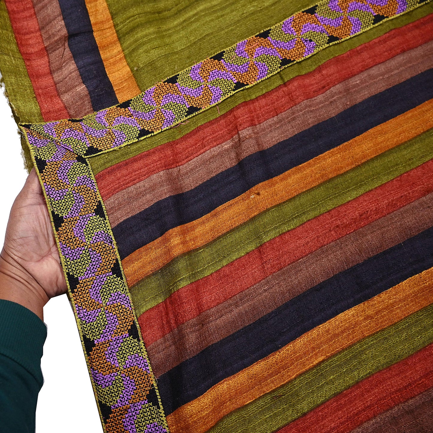 Indian Vintage Green Saree Pure Khadi Silk Handloom Printed Sari Fabric 5yd Ethnic Wear Sari Floral Designs Dress making Crafting