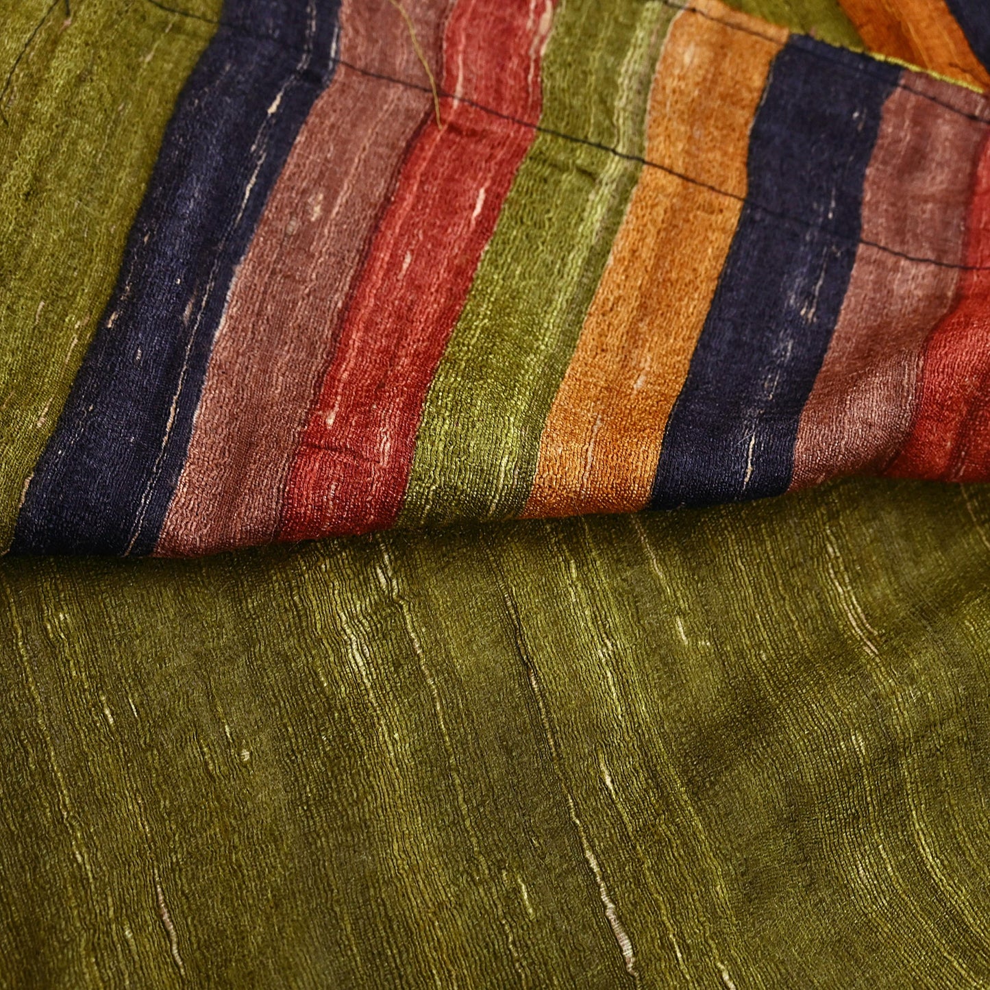 Indian Vintage Green Saree Pure Khadi Silk Handloom Printed Sari Fabric 5yd Ethnic Wear Sari Floral Designs Dress making Crafting