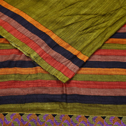 Indian Vintage Green Saree Pure Khadi Silk Handloom Printed Sari Fabric 5yd Ethnic Wear Sari Floral Designs Dress making Crafting