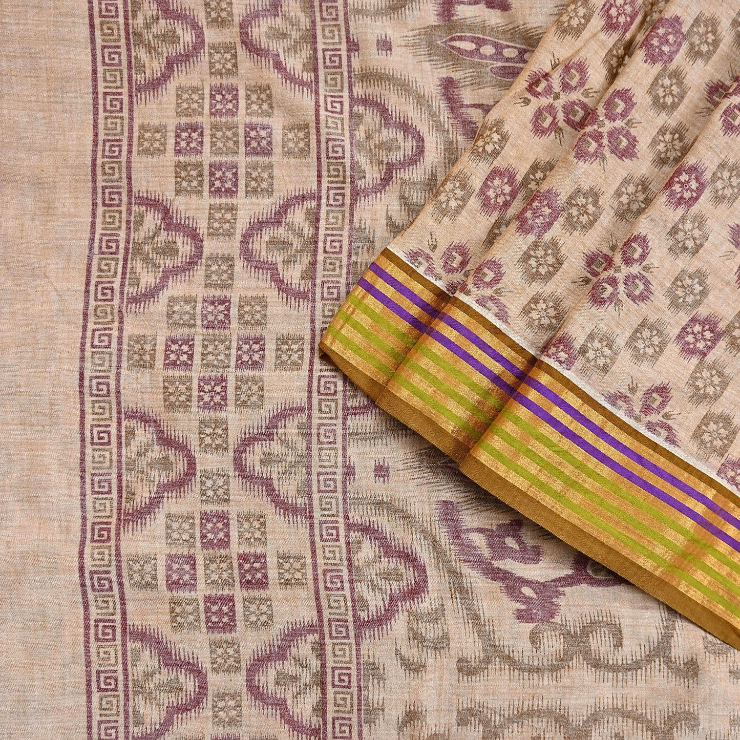 Indian Vintage Sari Beige Printed Pure Cotton Sarees Craft Fabric 5Yd Soft Sewing Sarong Wrap Boho Floral Quilting Dress making zari border