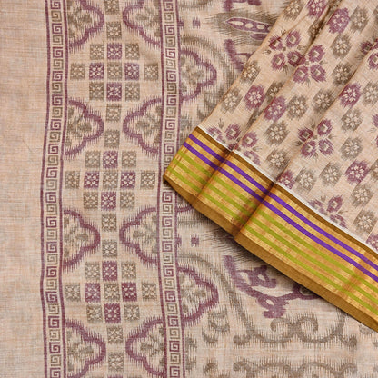 Indian Vintage Sari Beige Printed Pure Cotton Sarees Craft Fabric 5Yd Soft Sewing Sarong Wrap Boho Floral Quilting Dress making zari border