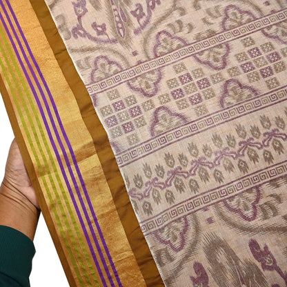 Indian Vintage Sari Beige Printed Pure Cotton Sarees Craft Fabric 5Yd Soft Sewing Sarong Wrap Boho Floral Quilting Dress making zari border