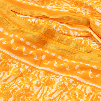 Indian Vintage Sari Yellow & white Batik Printed Pure Cotton Saree Craft Fabric 5Yd Sewing Soft Sarong Wrap Boho Dress Making Quilting