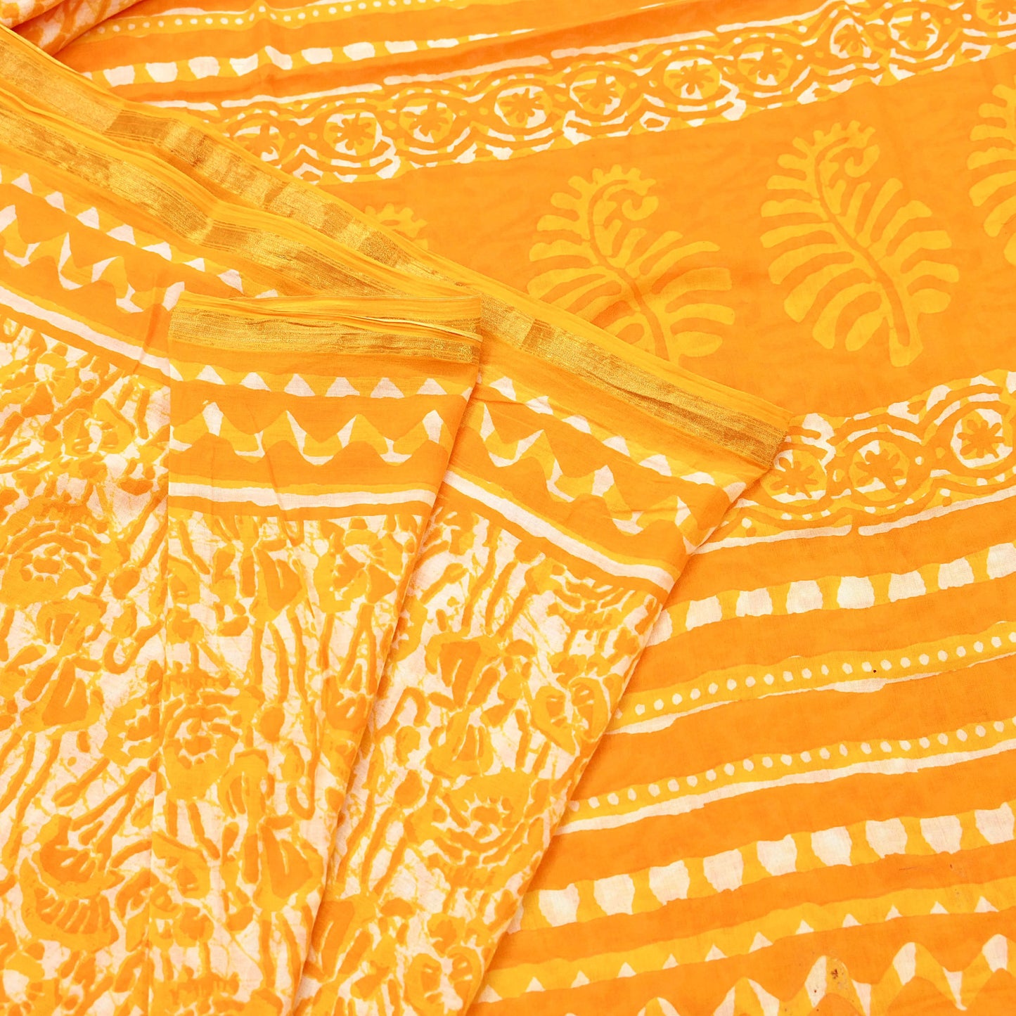 Indian Vintage Sari Yellow & white Batik Printed Pure Cotton Saree Craft Fabric 5Yd Sewing Soft Sarong Wrap Boho Dress Making Quilting