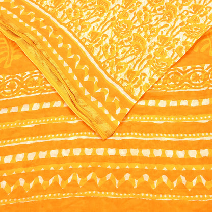 Indian Vintage Sari Yellow & white Batik Printed Pure Cotton Saree Craft Fabric 5Yd Sewing Soft Sarong Wrap Boho Dress Making Quilting